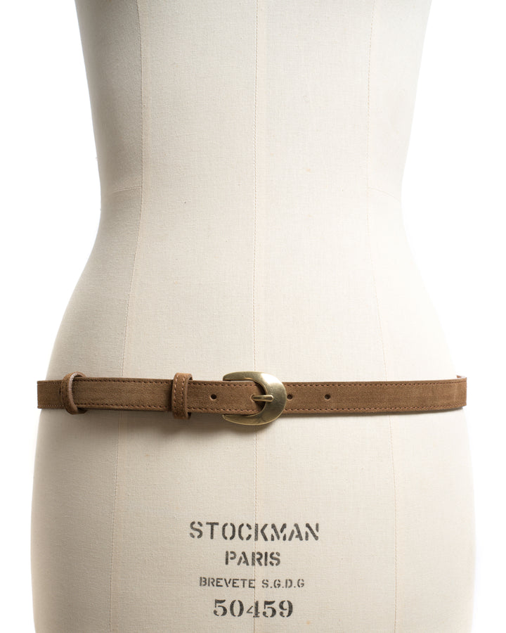 Anonymous Copenhagen Aris Unisex Leather Belt Calf Suede Cinnamon U0026 Gold Buckle