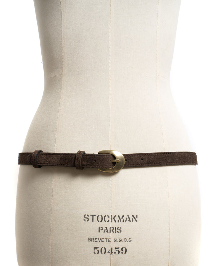 Anonymous Copenhagen Aris Unisex Leather Belt Calf Suede Coffee Brown U0026 Gold Buckle