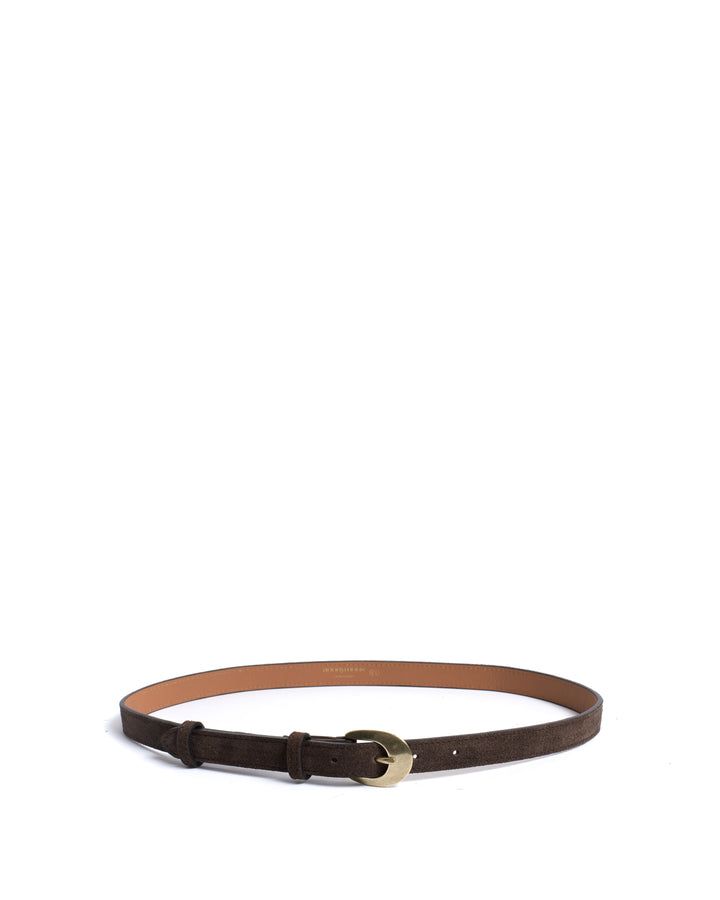 Anonymous Copenhagen Aris Unisex Leather Belt Calf Suede Coffee Brown U0026 Gold Buckle