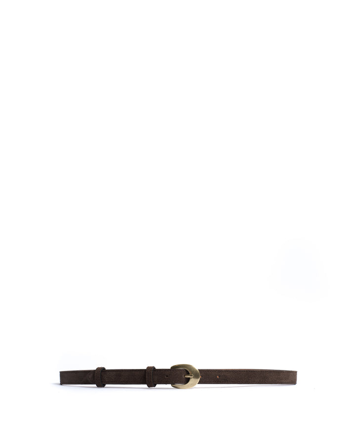 Anonymous Copenhagen Aris Unisex Leather Belt Calf Suede Coffee Brown U0026 Gold Buckle