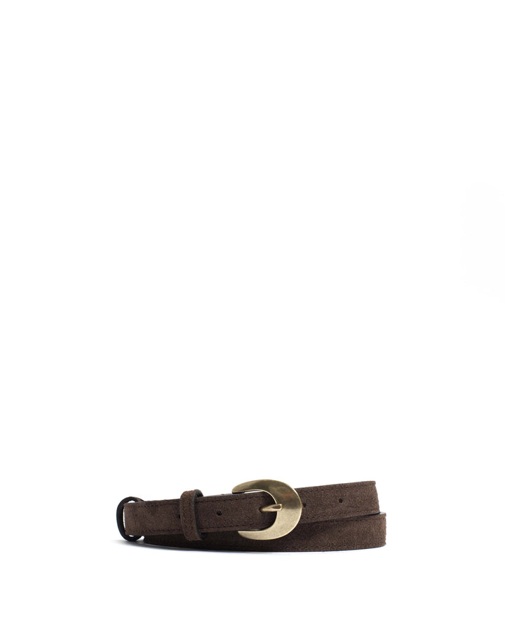 anonymous copenhagen Aris unisex leather belt Calf suede Coffee brown u0026 gold buckle