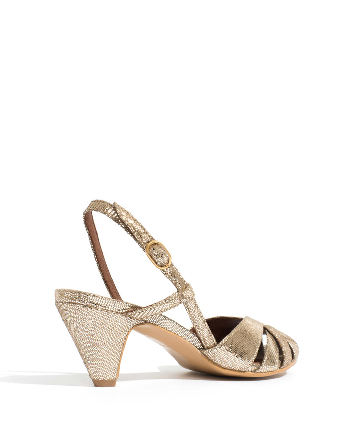 Anonymous Copenhagen Banie 50 Stiletto Lizard Metallic Goat Vintage Champagne