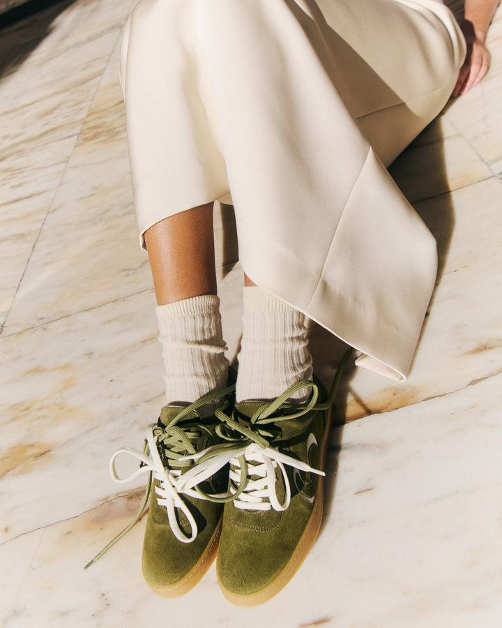 Anonymous Copenhagen Blaire Calf Suede U0026 Polished Soft Calf Olive Green U0026 White Sand
