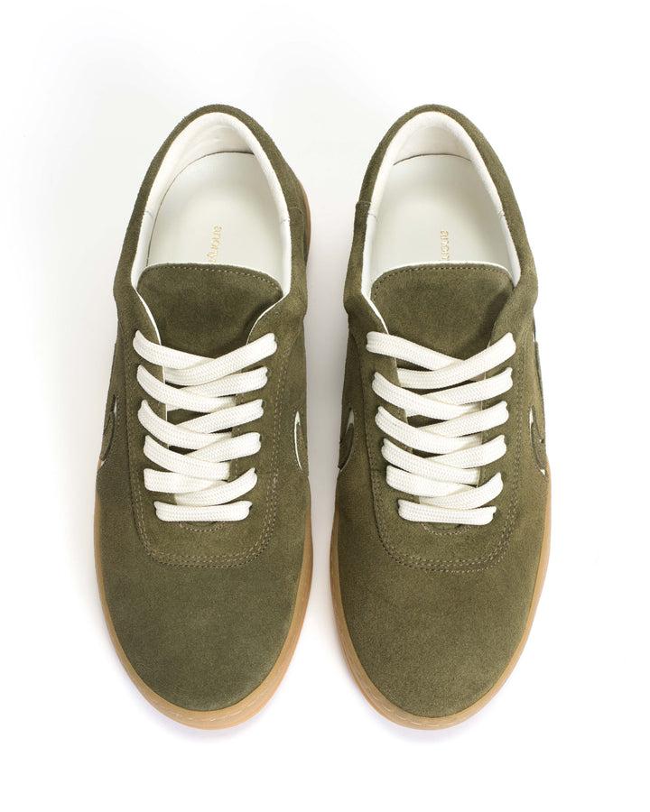 Anonymous Copenhagen Blaire Calf Suede U0026 Polished Soft Calf Olive Green U0026 White Sand
