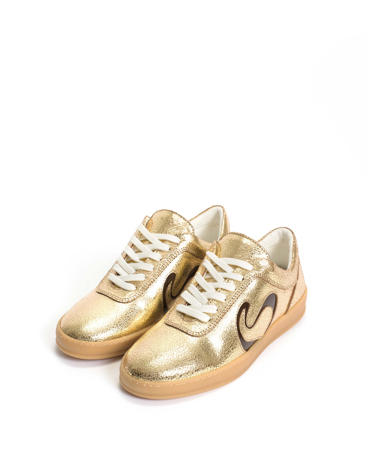 Anonymous Copenhagen Blaire Crackled Metallic Goat U0026 Polished Shiny Lamb Gold U0026 Chocolate