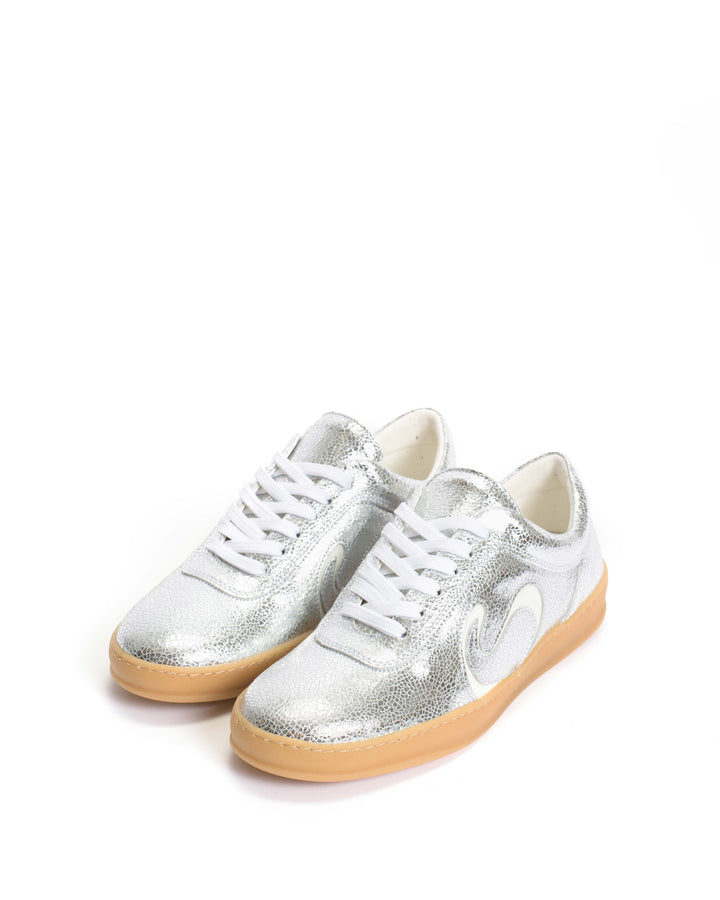Anonymous Copenhagen Blaire Crackled Metallic Goat U0026 Polished Soft Calf Silver U0026 Sand White