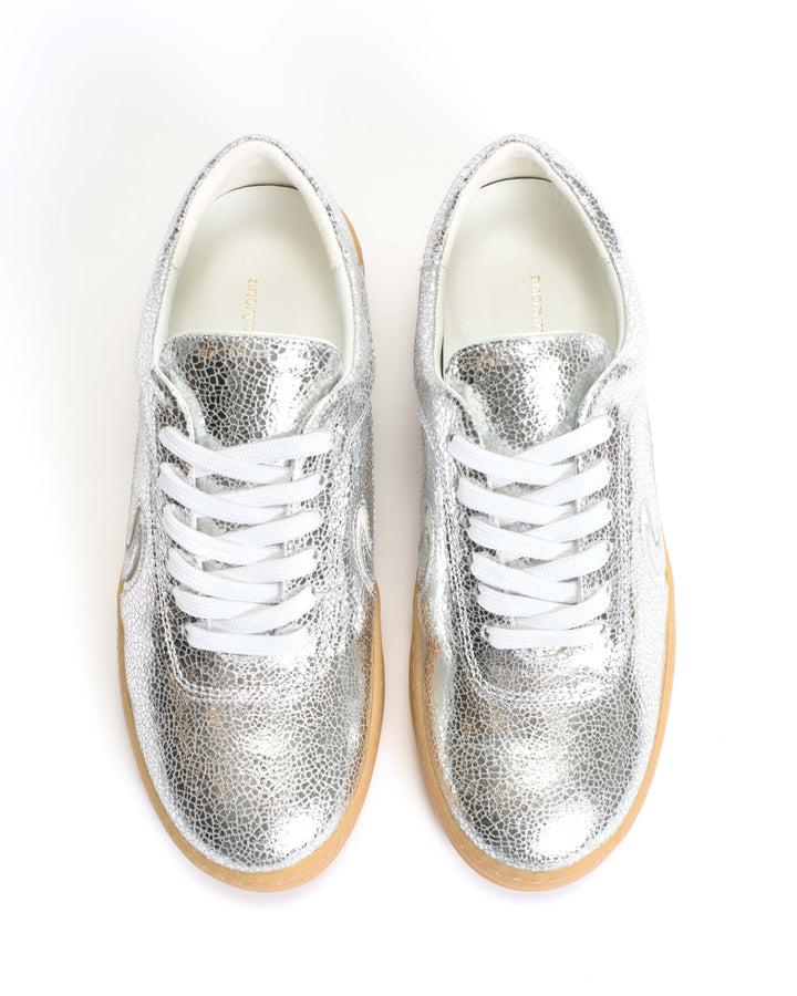 Anonymous Copenhagen Blaire Crackled Metallic Goat U0026 Polished Soft Calf Silver U0026 Sand White