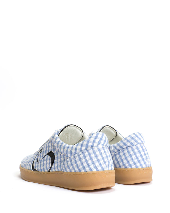 Anonymous Copenhagen Blaire Pleated Gingham U0026 Polished Soft Calf Bubble Blue U0026 Black