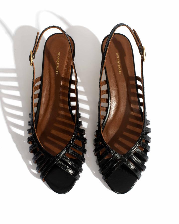 Anonymous Copenhagen Carminho 40 Stiletto Crinkled Polished Goat Black