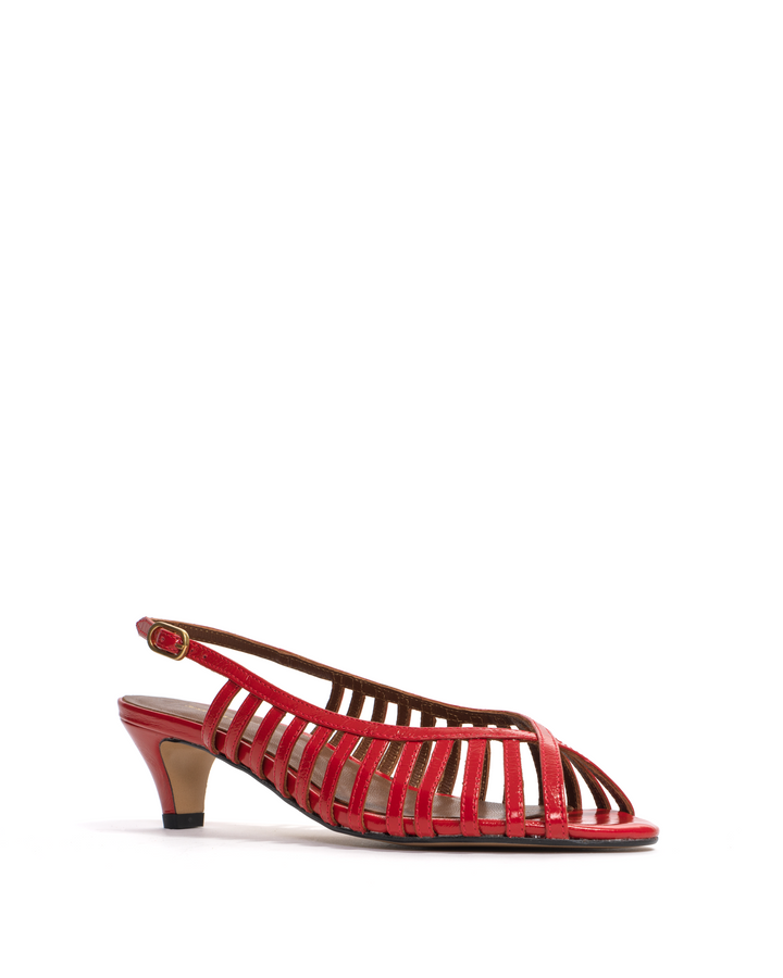 Anonymous Copenhagen Carminho 40 Stiletto Crinkled Polished Goat Ruby Red