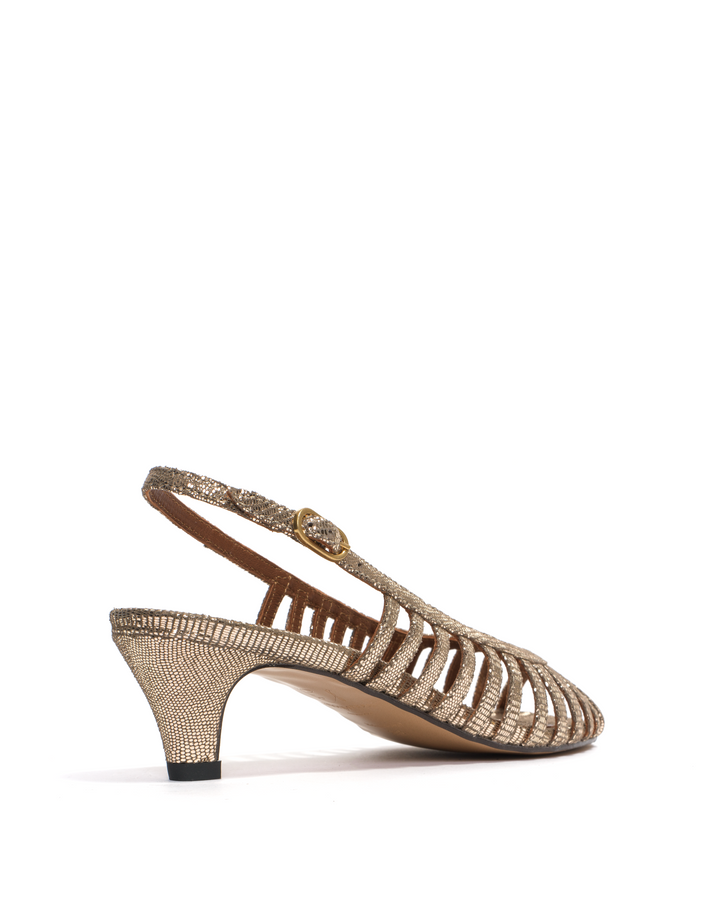 anonymous Copenhagen Carminho 40 Stiletto Lizard Metallic Goat Vintage Champagne