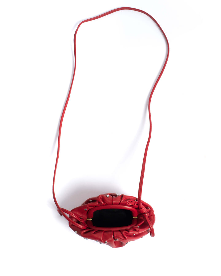 Anonymous Copenhagen Enuice Petite Purse Stud-embellished Silky Lamb Ruby Red Silver