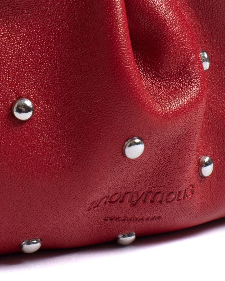 Anonymous Copenhagen Enuice Petite Purse Stud-embellished Silky Lamb Ruby Red Silver