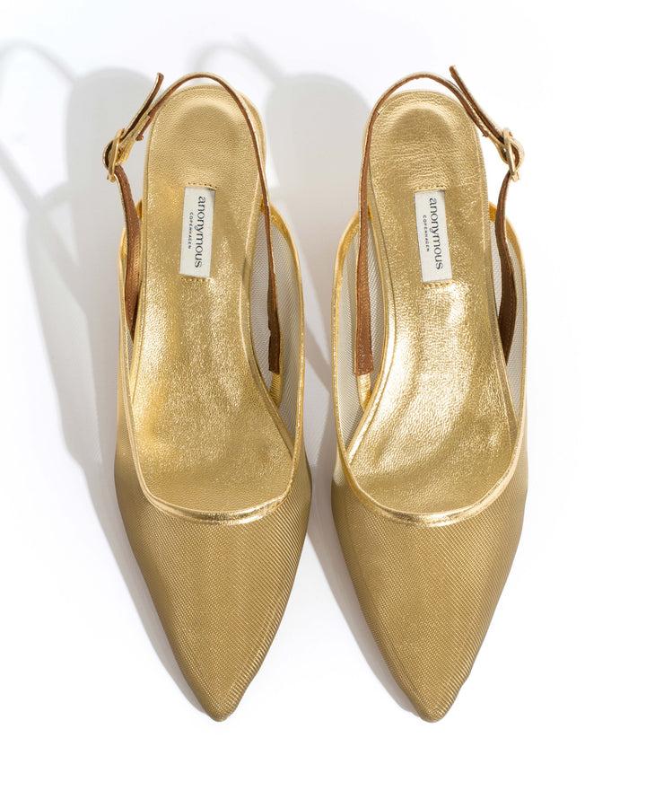 Anonymous Copenhagen Fanny 40 Stiletto Mesh Metallic Goat U0026 Mesh Gold