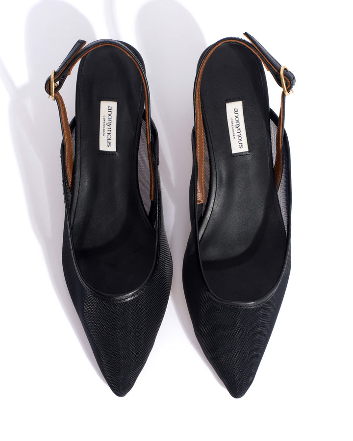 Anonymous Copenhagen Fanny 40 Stiletto Mesh Shiny Lamb U0026 Mesh Black