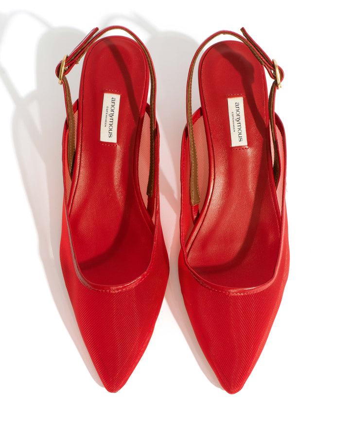 Anonymous Copenhagen Fanny 40 Stiletto Mesh Shiny Lamb U0026 Mesh Ruby Red