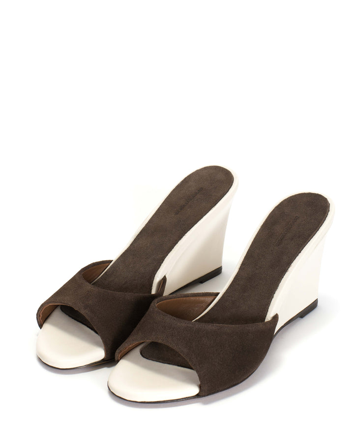 Anonymous Copenhagen Gwen 75 Wedge Calf Suede U0026 Sleek Leather Coffee Brown U0026 Milk White