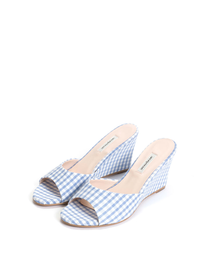 Anonymous Copenhagen Gwen 75 Wedge Pleated Gingham Vegan Bubble Blue