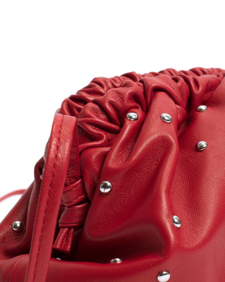 Anonymous Copenhagen Hally Grand Cloud Bag Stud-embellished Shiny Lamb Ruby Red Silver