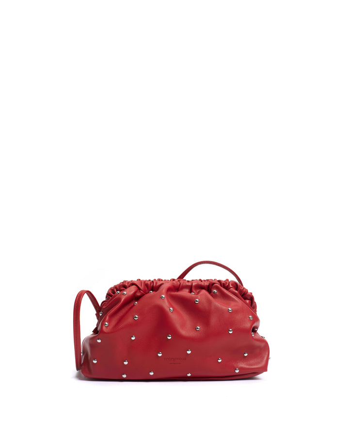 anonymous copenhagen Hally grand cloud bag Stud-embellished shiny lamb Ruby red silver