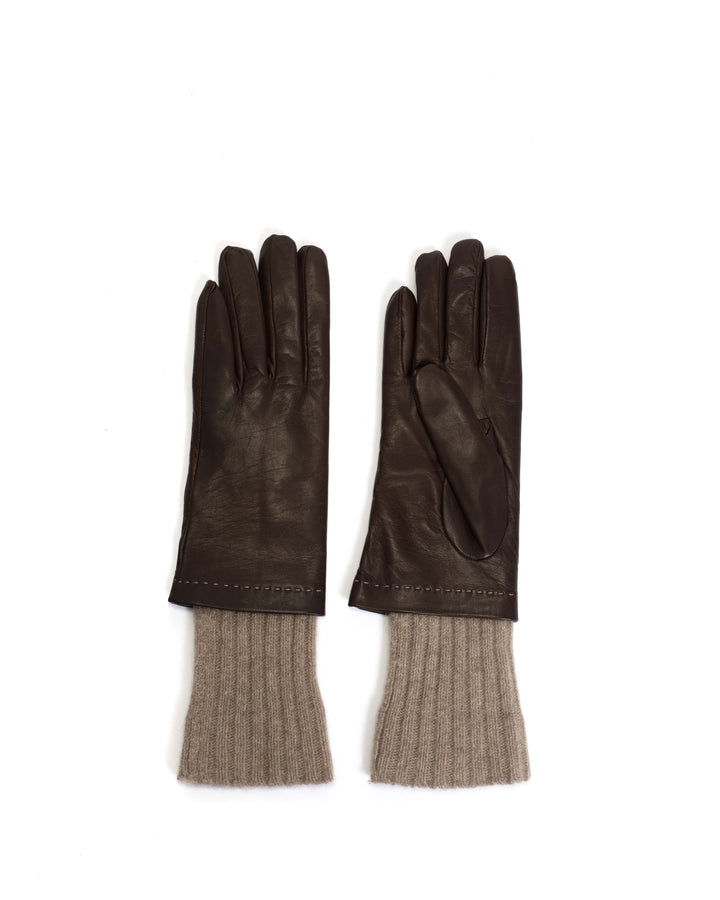 Anonymous Copenhagen Hanni Leather Cashmere Glove Lamb Leather U0026 100% Cashmere Coffee Brown U0026 Taupe