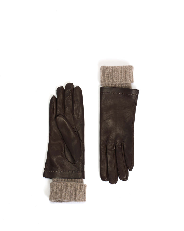anonymous copenhagen Hanni leather cashmere glove Lamb leather u0026 100% cashmere Coffee brown u0026 taupe