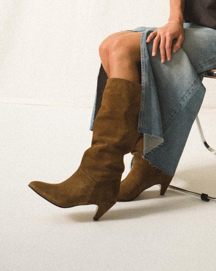 Anonymous Copenhagen Jasmina 50 Stiletto Calf Suede U0026 Sleek Leather Cinnamon U0026 Dark Taupe