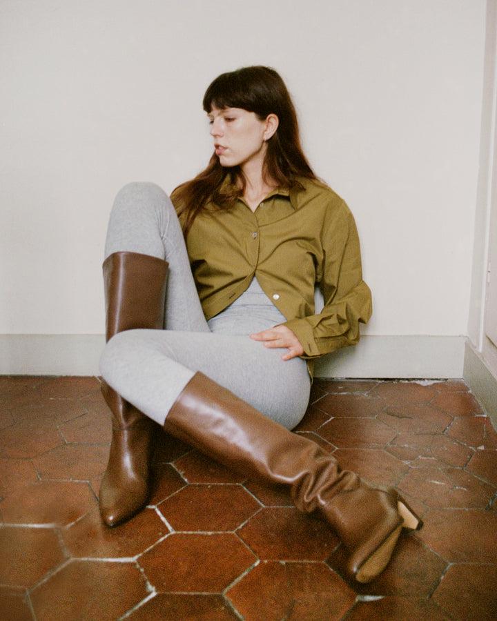 Anonymous Copenhagen Jasmina 50 Stiletto Soft Calf U0026 Suede Leather Dark Taupe