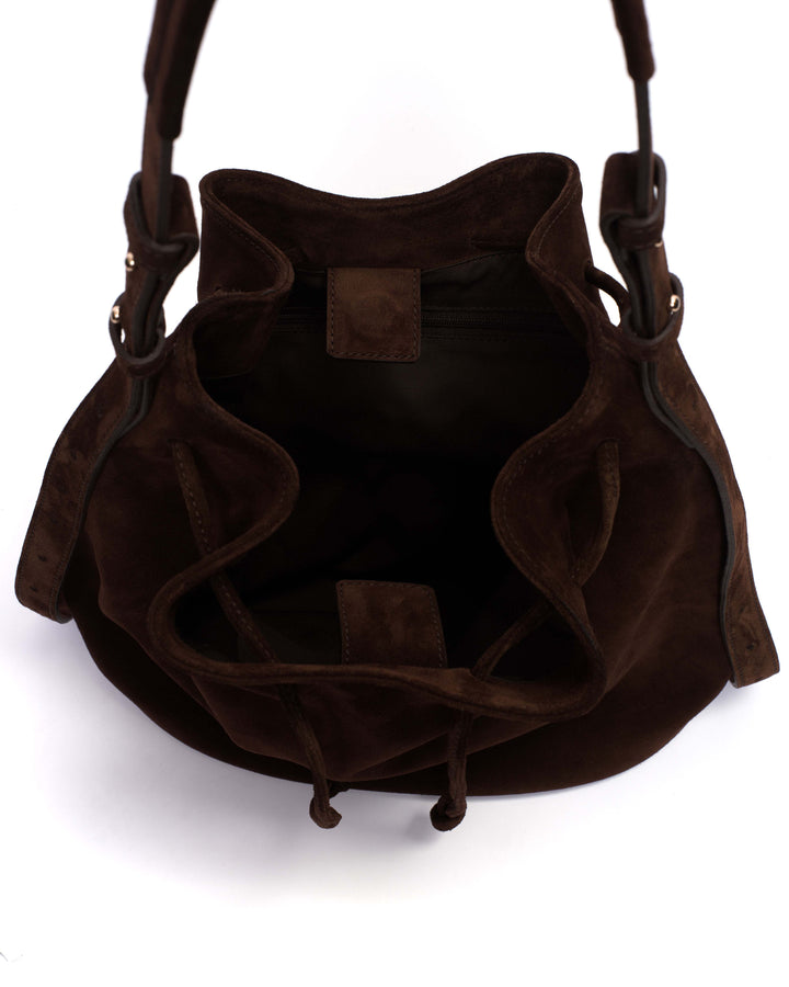 Anonymous Copenhagen Kacey Grand Bucket Bag Calf Suede Chocolate