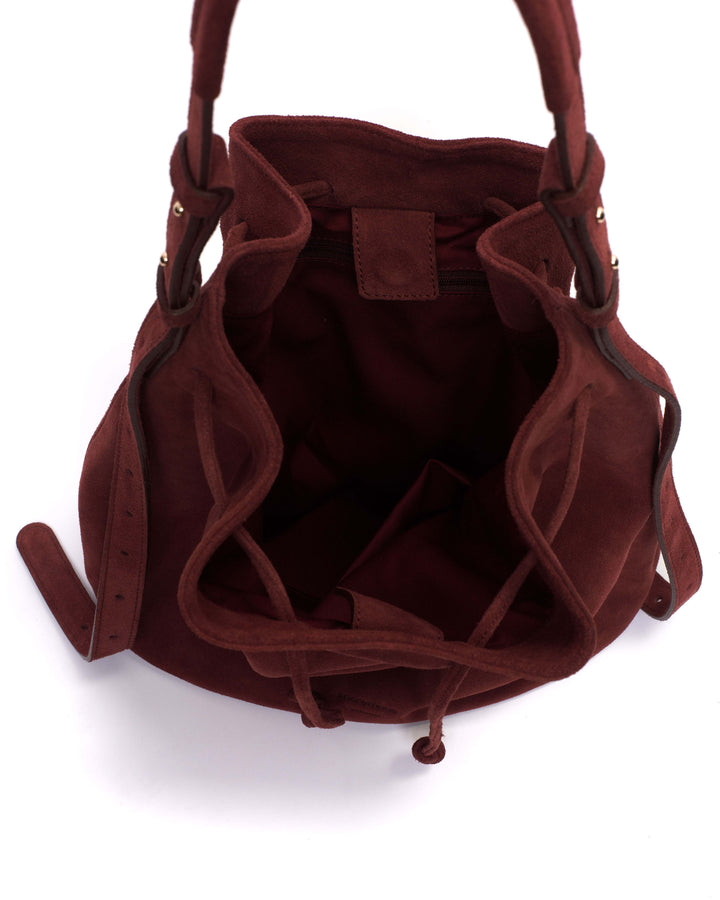 Anonymous Copenhagen Kacey Grand Bucket Bag Calf Suede Pomegranate
