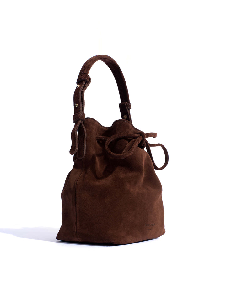 Anonymous Copenhagen Kacey Petite Bucket Bag Calf Suede Chocolate