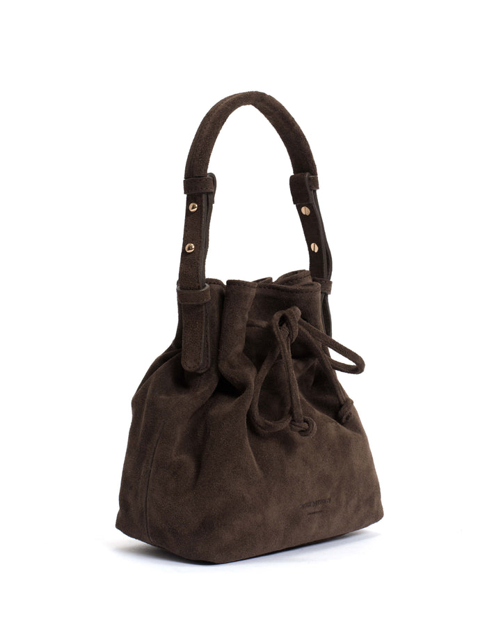 Anonymous Copenhagen Kacey Petite Bucket Bag Calf Suede Coffee Brown