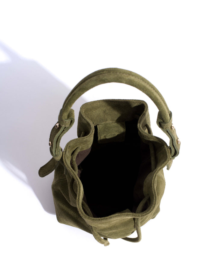 Anonymous Copenhagen Kacey Petite Bucket Bag Calf Suede Olive Green