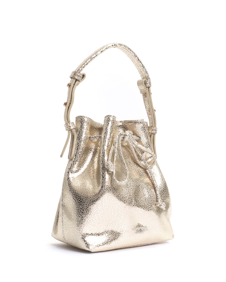 Anonymous Copenhagen Kacey Petite Bucket Bag Crackled Metallic Goat Champagne