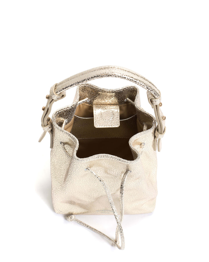 Anonymous Copenhagen Kacey Petite Bucket Bag Crackled Metallic Goat Champagne