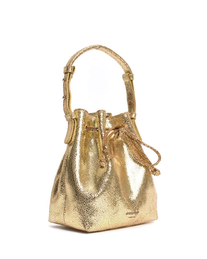 Anonymous Copenhagen Kacey Petite Bucket Bag Crackled Metallic Goat Gold
