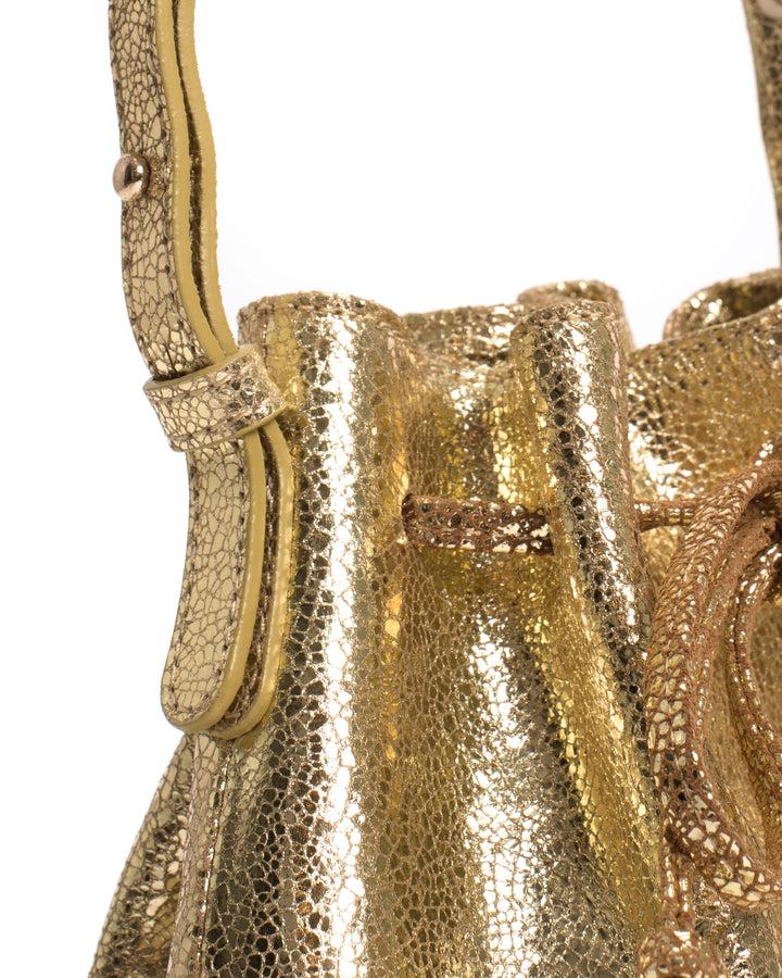 Anonymous Copenhagen Kacey Petite Bucket Bag Crackled Metallic Goat Gold