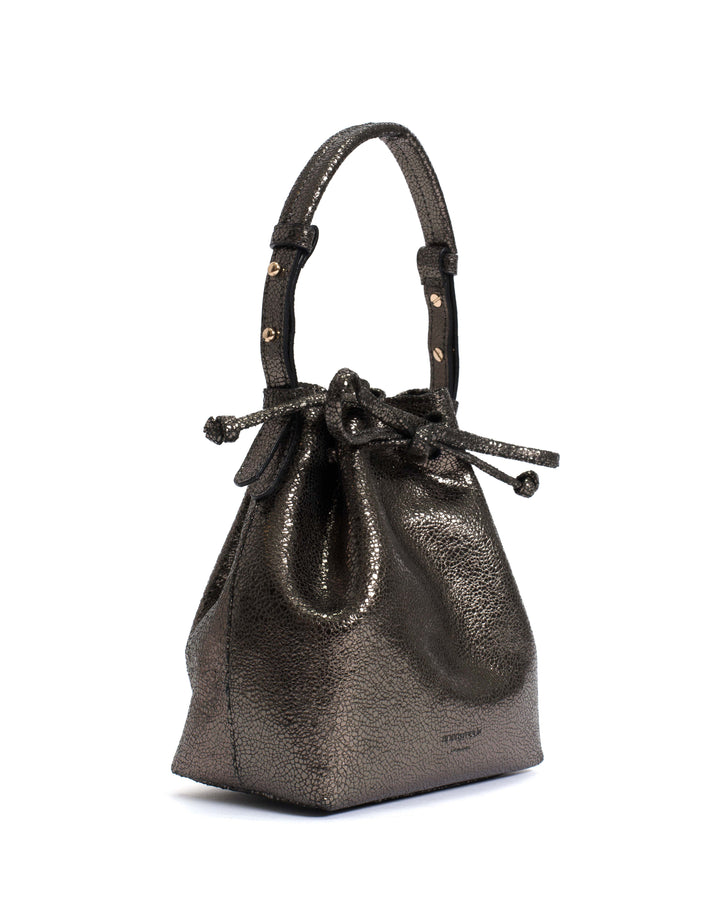 Anonymous Copenhagen Kacey Petite Bucket Bag Crackled Metallic Goat Platinum