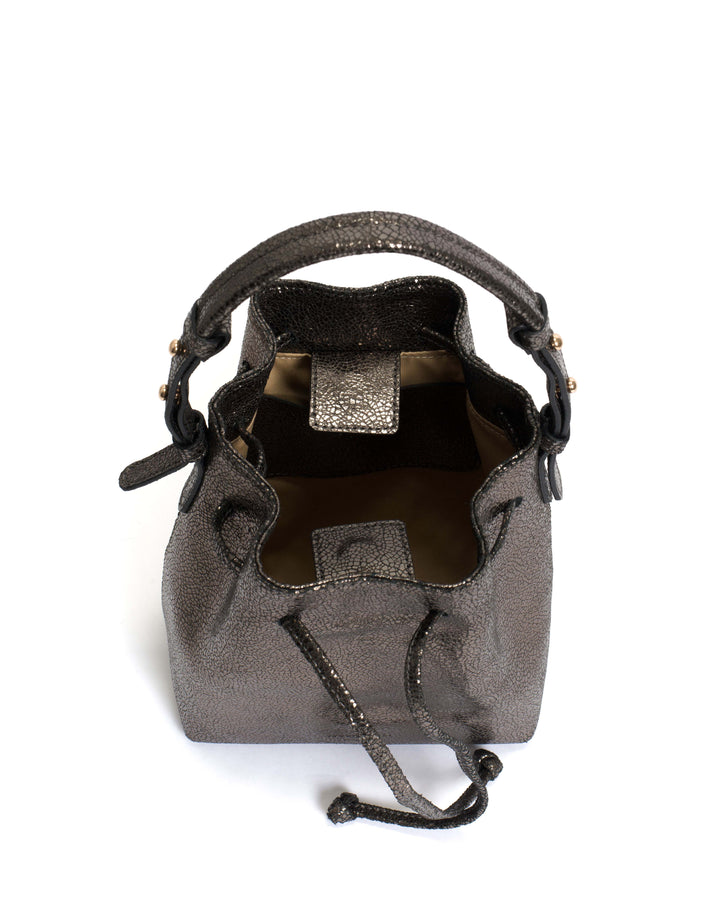 Anonymous Copenhagen Kacey Petite Bucket Bag Crackled Metallic Goat Platinum