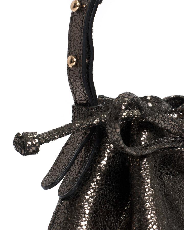 Anonymous Copenhagen Kacey Petite Bucket Bag Crackled Metallic Goat Platinum