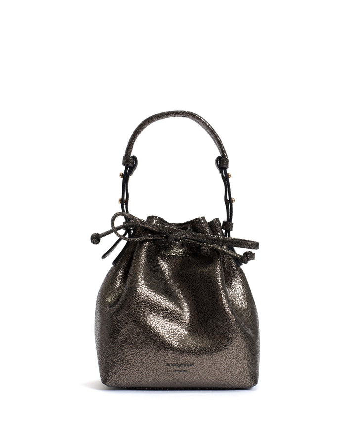 anonymous copenhagen Kacey petite bucket bag Crackled metallic goat Platinum