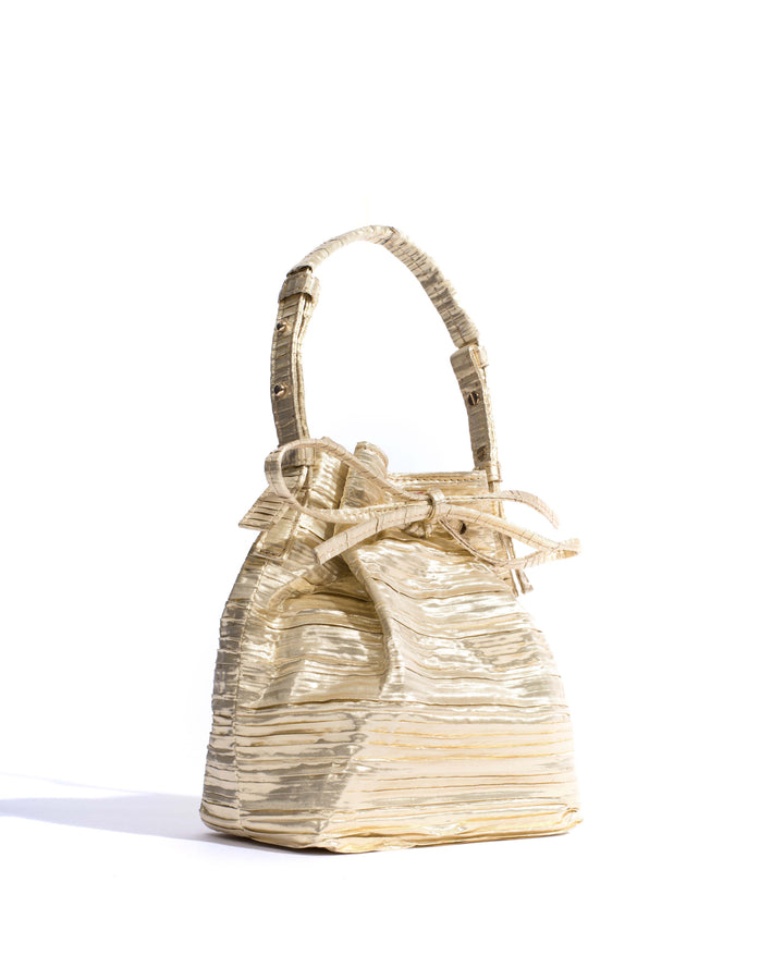 Anonymous Copenhagen Kacey Petite Bucket Bag Pleated Satin Gold