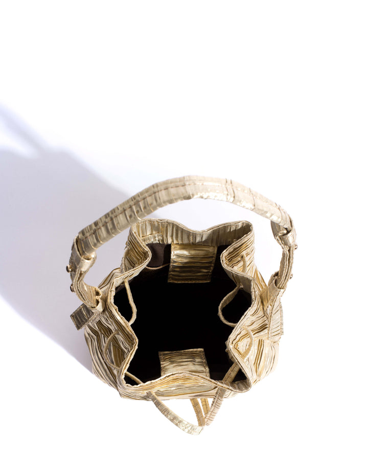 Anonymous Copenhagen Kacey Petite Bucket Bag Pleated Satin Gold