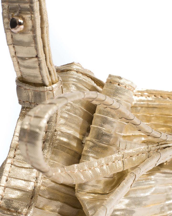 Anonymous Copenhagen Kacey Petite Bucket Bag Pleated Satin Gold
