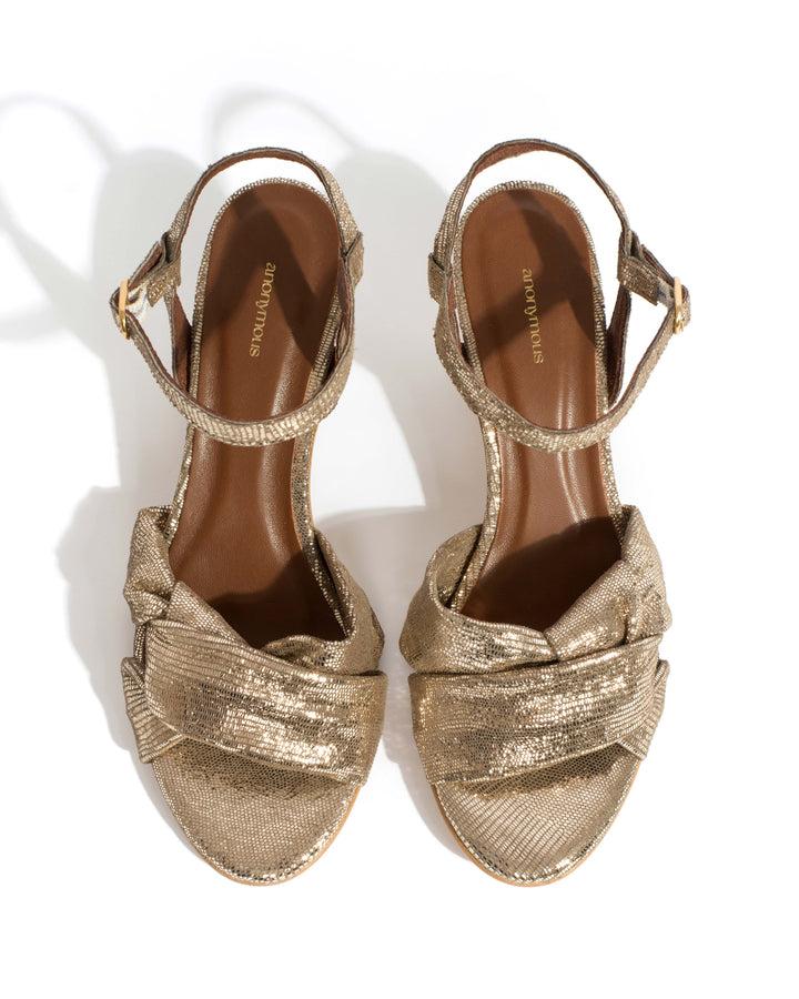 Anonymous Copenhagen Kamilah 50 Stiletto Lizard Metallic Goat Vintage Champagne