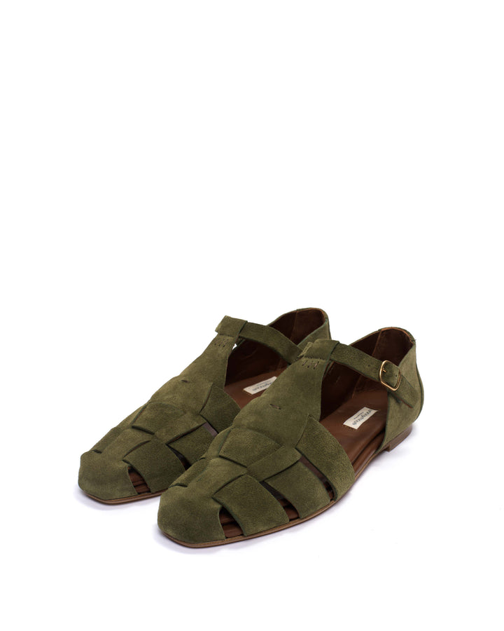 Anonymous Copenhagen Lain Flats Calf Suede Olive Green