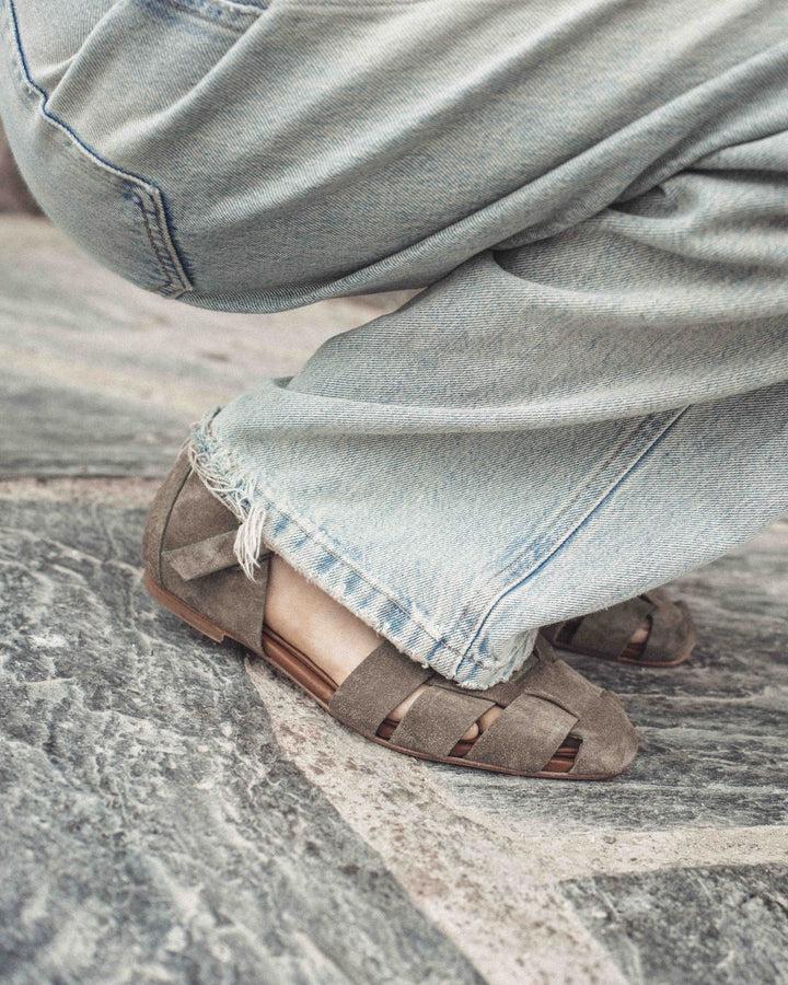 Anonymous Copenhagen Lain Flats Calf Suede Olive Green