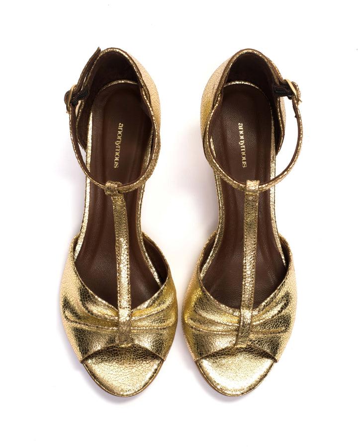 Anonymous Copenhagen Linette 50 Stiletto Crackled Metallic Goat Gold