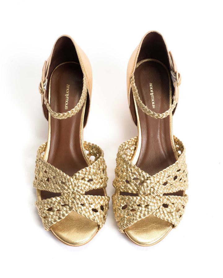 Anonymous Copenhagen Olina 50 Stiletto Hand-braided Leather Gold