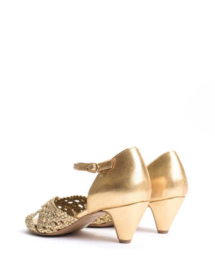 Anonymous Copenhagen Olina 50 Stiletto Hand-braided Leather Gold